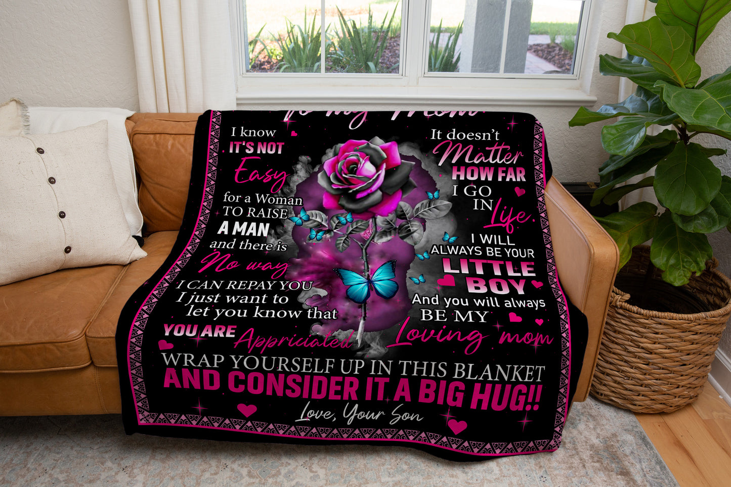 To Mom- Rose Plush Blanket from Son