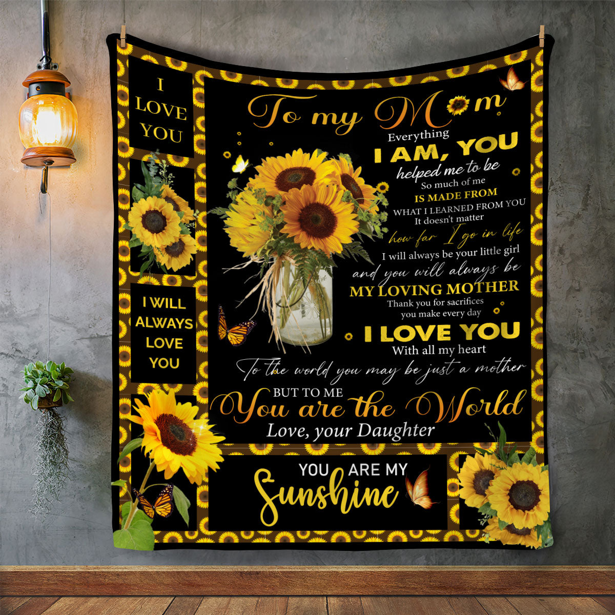 To Mom from Daughter Sunflower Plush Blanket