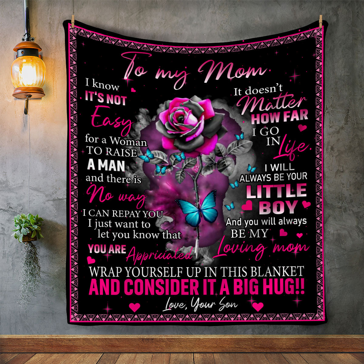 To Mom- Rose Plush Blanket from Son