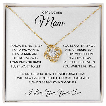 To My Loving Mom from Son Love Knot Necklace