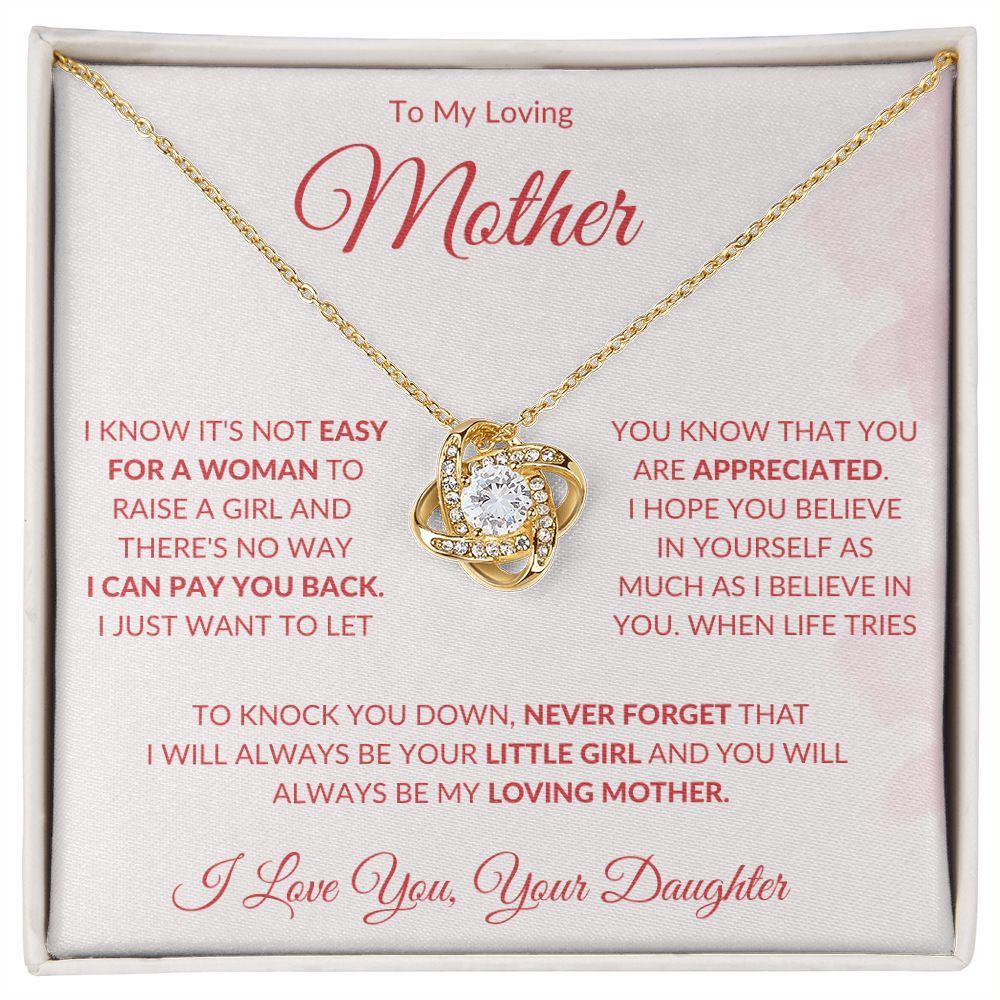 To My Loving Mother from Daughter Love knot Necklace