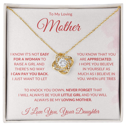 To My Loving Mother from Daughter Love knot Necklace