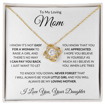 To My Loving Mom from Daughter Love Knot Necklace