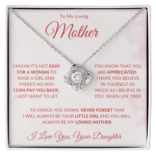 To My Loving Mother from Daughter Love knot Necklace