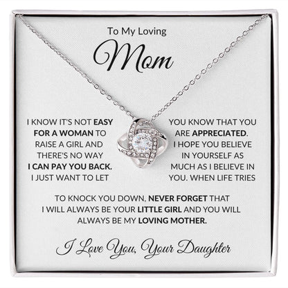 To My Loving Mom from Daughter Love Knot Necklace